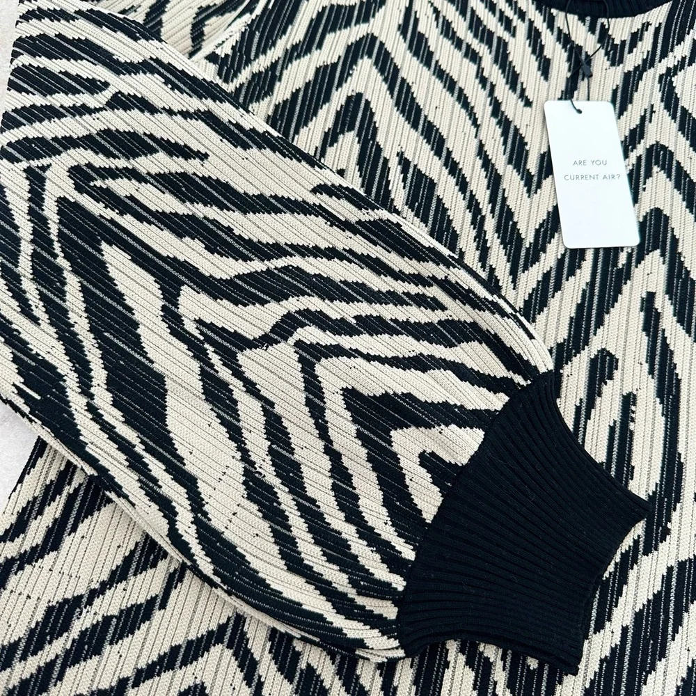 Anthropologie Current Air Zebra Print Balloon Sleeve Sweater in Taupe & Black